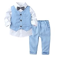 CHICTRY Toddler Baby Boys Gentleman Outfit Bowtie Stripes Shirt Suspender Pant Wedding Party Formal Suit