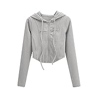 Women's Autumn and Winter Fashion Hooded Zipper Cardigan Drawstring Cute Casual Sweater Coat Solid Color Baggy Hoodies