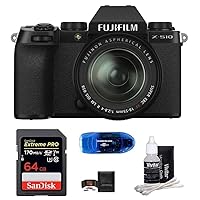 FUJIFILM X-S10 Mirrorless Digital Camera with 18-55mm Lens Bundle, Includes: SanDisk 64GB Extreme PRO SDXC Memory Card, Card Reader, Memory Card Wallet and Lens Cleaning Kit (5 Items)
