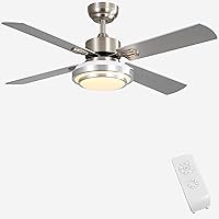 FINXIN Indoor Ceiling Fan Light Fixtures Remote LED 48 Brushed Nickel Ceiling Fans For Bedroom,Living Room,Dining Room Including Motor,Remote Switch (48