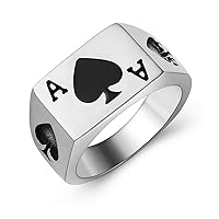 HZMAN Men Woman Stainless Steel Spades Poker Ace Silver Black Ring Gift Size 7-12