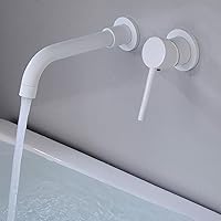 Wall-Mount Mixer Tap Bathroom Sink Faucet Swivel Wall Spout Single Handle Mixer Tap Bath with Single Lever Cover Plinth/White