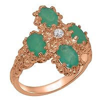 Rose 9k Gold Cubic Zirconia & Emerald Womens Cluster Ring - Sizes 4 to 12 Available