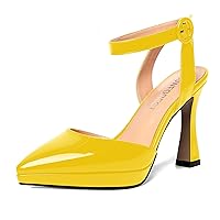 Womens Ankle Strap Sexy Pointed Toe Patent Buckle Evening Spool High Heel Pumps Shoes 4 Inch