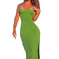 Sunloudy Womens Spaghetti Strap Fishtail Maxi Dress Sleeveless Square Neck Bodycon Slim Long Dress Clubwear