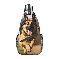 Sling Backpack Bag Running German Shepherd Dog Print Crossbody Chest Bag Adjustable Shoulder Bag Travel Hiking Daypack Unisex