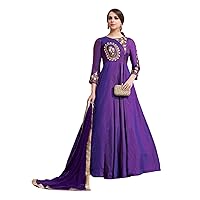 Purple Woman Cocktail Party Gown Designer Silk Long Flairy Anarkali Dress 3935