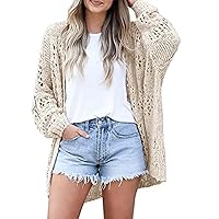 Cardigan Sweater, Y2K Crochet Knit Cardigan for Women, Long Sleeve Fall Loose Sweater Coat Outwear, Summer Open Front Outwear (Creamy-White,XXL)