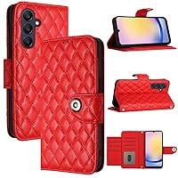 XYX Wallet Case for Samsung Galaxy A25 5G, 7 Card Slots Shockproof TPU Inner Cases Button Closure PU Leather Flip Folio Cover with Wrist Strap, Red