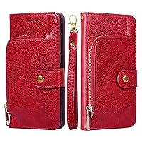 MojieRy Phone Cover Zipper Wallet Folio Case for Samsung Galaxy S7 Edge, Premium PU Leather Slim Fit Cover for Galaxy S7 Edge, 1 Photo Frame Slot, 3 Card Slots, Dirt-Proof, Red