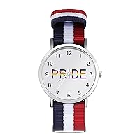 LGBT Gay Lesbian Pride Nylon Watch Adjustable Wrist Watch Band Easy to Read Time with Printed Pattern Unisex