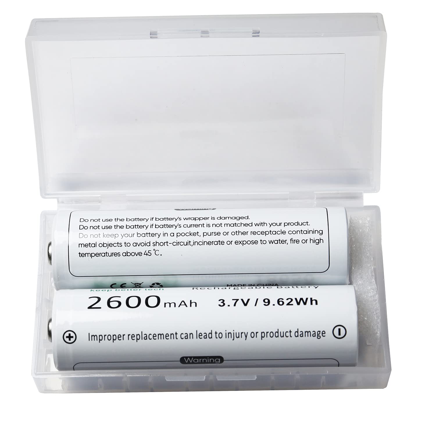 KBT 2600mAh Button Top Flashlight Batteries (4pack) - Unprotected