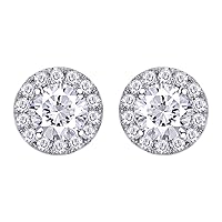 2.00 Cttw Round Shape White Natural Diamond Cluster Stud Earrings 14K White Gold
