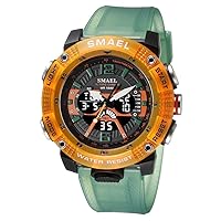 Sport Watches Men Waterproof Male Clock Digital LED Display Quartz Analog Stopwatch Fashion Green Orange Male Clock 8058