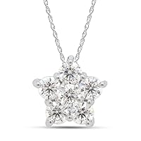 SAVEARTH DIAMONDS 1/2 Carat Round Cut Lab Created Moissanite Diamond Flower Pendant Necklace In 14K Gold Over Sterling Silver Jewelry For Women With 18
