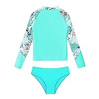 CHICTRY Girls 2 Pcs Floral Rash Guard Sets Long Sleeve Crop Top with Brief Beach Sunsuit Swiwmear