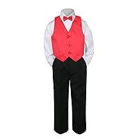 4 Pcs Formal Party Boys Red Satin Vest Bow Tie Set Suit from Baby to Teen