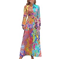 Abstract Colorful Camouflage Maxi Dresses for Women Casual Long Dresses Long Sleeve Evening Dress Cocktail Party Dress