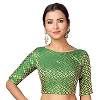 Women's Party Wear Bollywood Polyester Brocade Readymade Style Saree Blouse Elbow Sleeves Bust Non-Padded