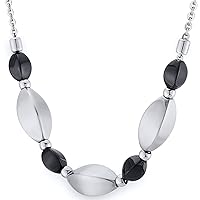PEORA Designer Stainless Steel Necklace for Women, Black and Silver-tone Beads, Hypoallergenic, 18 inch