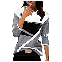 RMXEi Women's Winter Fashion Contrast Positioning Printed Round Neck Long Sleeve Top