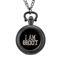 I Am Groot Classic Quartz Pocket Watch with Chain Arabic Numerals Scale Watch