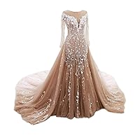 Detachable Train Appliques Tulle Mermaid Prom Evening Wedding Shower Dress Pageant Party Gala Gown