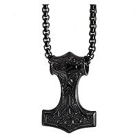 Men's Stainless Steel Thors Mjolnir Hammer Pendant Necklace Celtic Knot Black with 22 Inch Chain