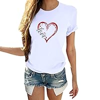 Short Sleeve Shirts for Women Valentine's Day Print Turtleneck Tops Dating Sexy Oversized Shirts for Women