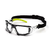 Pyramex Fyxate Safety Glasses Clear Lens H2MAX AF With Foam Padding And Lime Temples