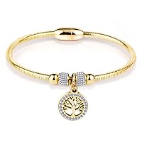 KunBead Jewelry Family Tree Charm Birthday Bracelet Stainless Steel Love Bangle Cuff Jewellery Bracelets for Women