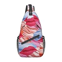 Sling Backpack Bag Lips Print Crossbody Chest Bag Adjustable Shoulder Bag Travel Hiking Daypack Unisex