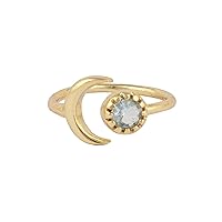 Handmade Gemstone Moon Design Rings | Gold Plated Adjustable Rings | Round Green Onyx Gift For Girls / Women Anniversary Rings 1056V