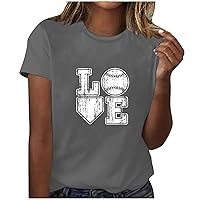 Womens Baseball Mom Shirts Funny Distressed Baseball Graphic Tee Tops Love Letter Print Casual Short Sleeve Blouses