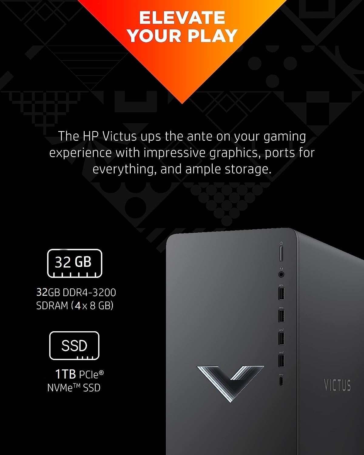 HP Victus 15L Gaming Desktop Bundle PC, AMD RX6400 Graphics, AMD Ryzen 5 5600G,32GB SDRAM, 1TB SSD, Windows 11 Home OS, RGB Lighting, Wi-Fi & Bluetooth (TG02-0013w,2023)