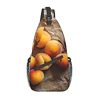 Sling Backpack Bag Yellow Apricots Print Crossbody Chest Bag Adjustable Shoulder Bag Travel Hiking Daypack Unisex