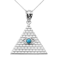 Little Treasures 14 ct White Gold Egyptian Pyramid with Turquoise Evil Eye Pendant Necklace (Available Chain Length 16