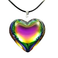 Heart Shaped Pendants Charms Glass Heart Pendant Necklace Colorful Black Rope Necklace Jewelry Clavicle Chain for Women Men Birthday
