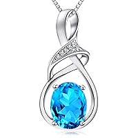 HXZZ Fine Jewelry Mothers Day Gifts for Women Swiss Blue Topaz Amethyst Citrine Natural Gemstone Sterling Silver Pendant Necklace for Mom Anniversary for Her