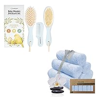 KeaBabies Baby Hair Brush and Baby Comb Set & Baby Washcloths - Wooden Baby Brush with Soft Goat Bristle - Bamboo Viscose Baby Towels and Washcloths
