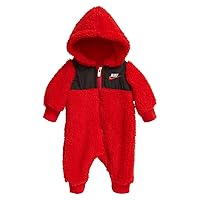Nike High Pile Infant Boy's Fleece Hooded Romper, Size 6 Months, Baby Sherpa Coverall Red 6m