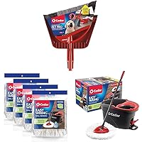 O-Cedar Pet Pro Broom & Step-On Dustpan PowerCorner, Red & EasyWring Spin Mop Microfiber Refill (Pack of 4) & EasyWring Microfiber Spin Mop, Bucket Floor Cleaning System, Red, Gray
