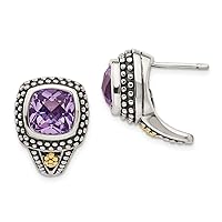 925 Sterling Silver Polished Prong set With 14k Amethyst Post Earrings Measures 22x10mm Wide Jewelry for Women