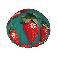 Many Strawberry Full-Print Fashionable Shower Cap, Water-Resistant Polyester Fabric For Hair Protection