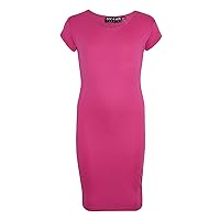 Bodycon Midi Dress Short Sleeve Long Length Plain Stretch Dresses - New Midi Dress Cerise 5-6