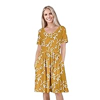 Women's Short Sleeve Empire Knee Length Dress with Pockets Golden Yellow