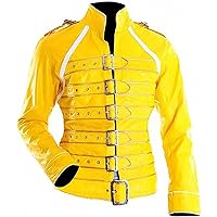 Men Belted Yellow Faux Leather Jacket
