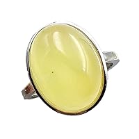 Natural Yellow Amber Ring Gemstone Silver Women Men Adjustable Size Ring 17x14mm AAAAA