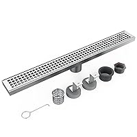Linear Shower Drain, Shower Drain 24 Inch with Removable Grate Cover, Brushed 304 Stainless Steel Shower Floor Drain, Linear Drain with Leveling Feet,Hair Strainer