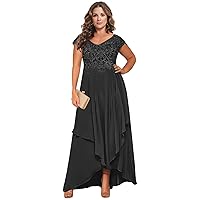 Tea Length Mother of The Bride Dresses for Women Lace Chiffon Wedding Evening Party Gown with Sleeves